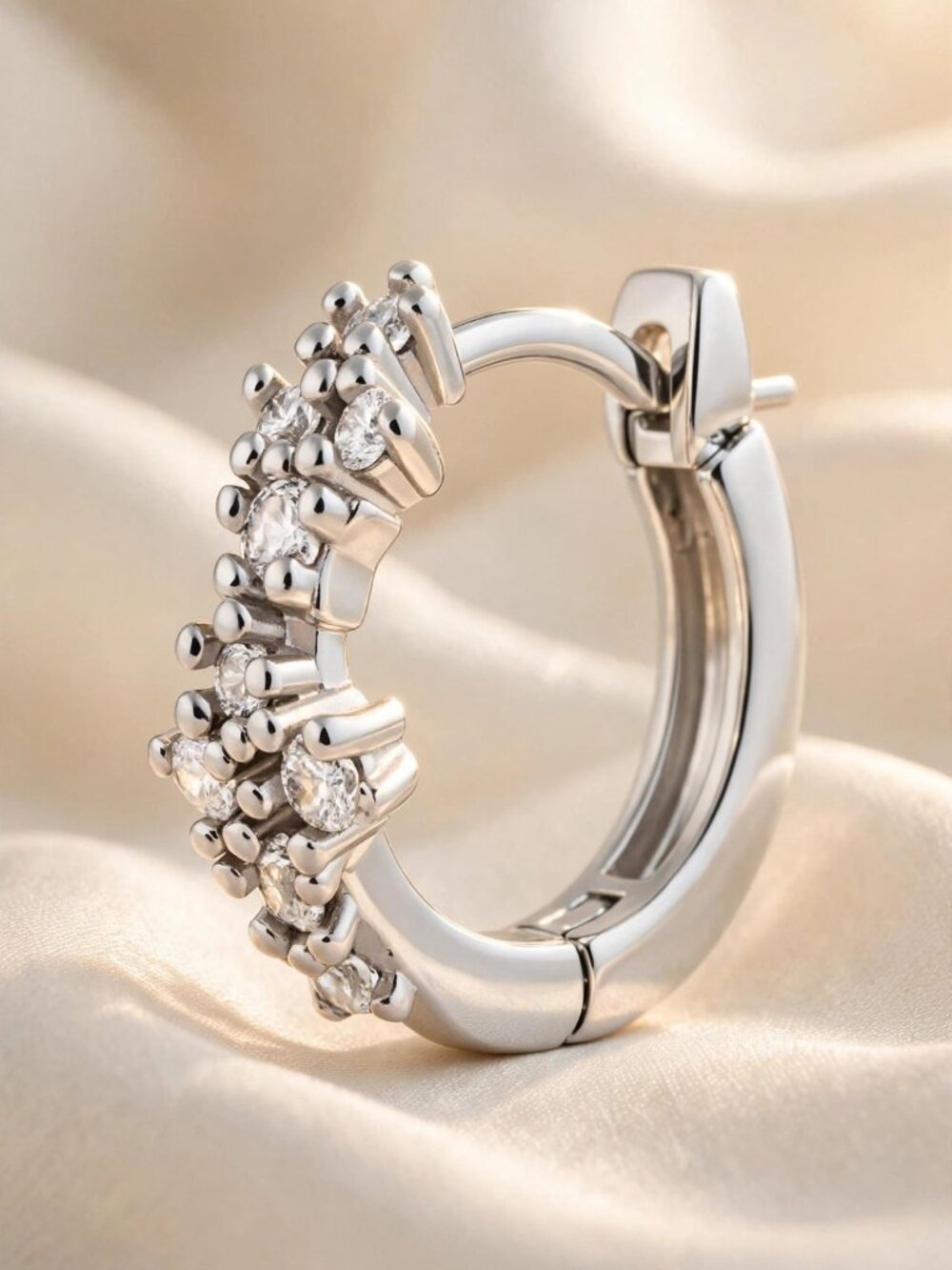 Silver Crystal Cluster Huggie Hoop Earrings - Picture 3 of 4